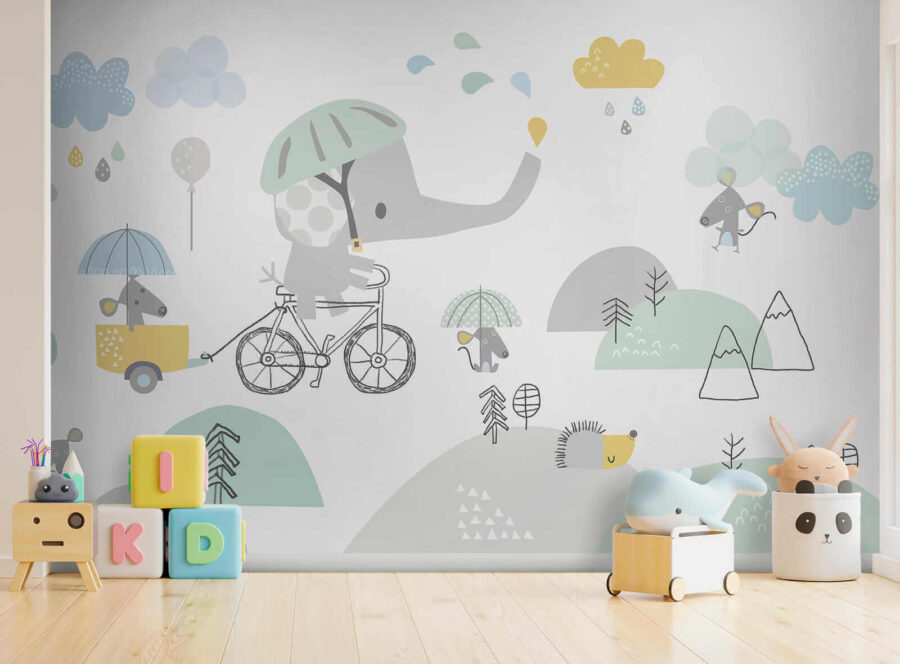 Elefante dei cartoni animati in bicicletta