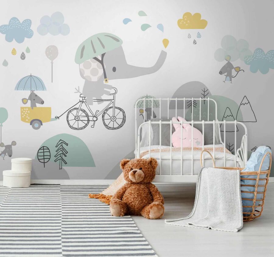 Elefante dei cartoni animati in bicicletta