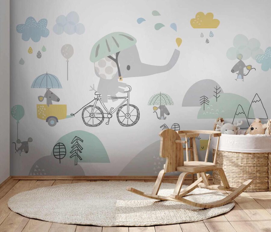 Elefante dei cartoni animati in bicicletta