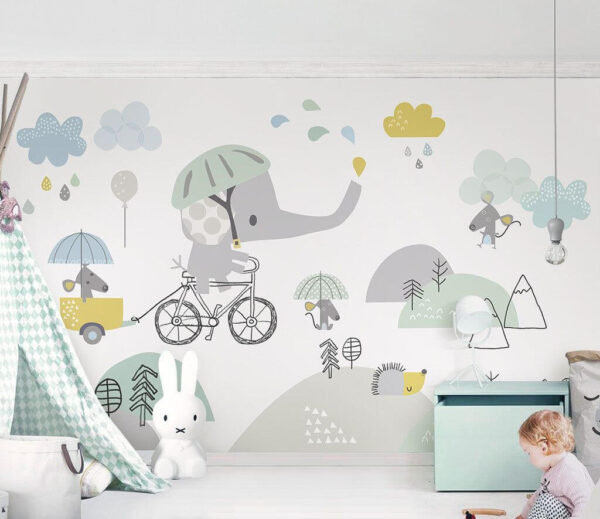 Elefante dei cartoni animati in bicicletta Elefante dei cartoni animati in bicicletta