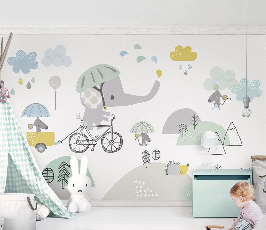 Elefante dei cartoni animati in bicicletta