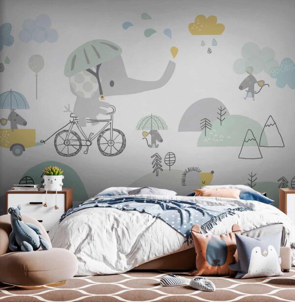 Elefante dei cartoni animati in bicicletta Elefante dei cartoni animati in bicicletta