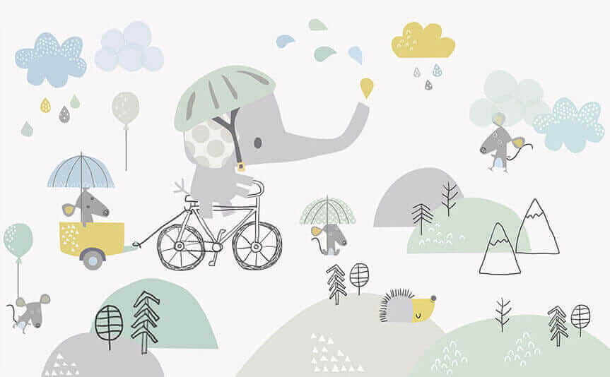 Elefante dei cartoni animati in bicicletta
