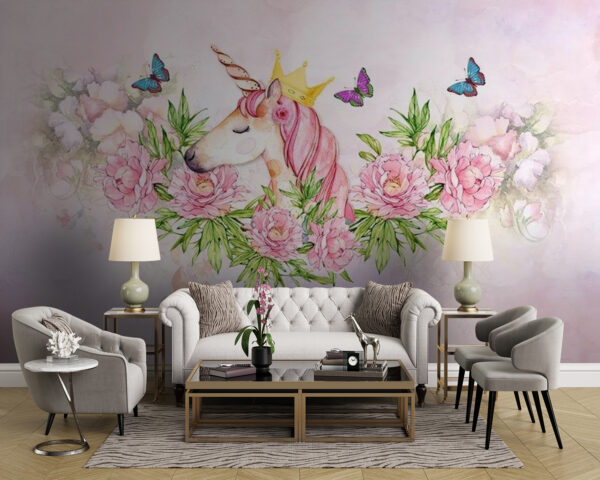 Unicorno con corona e fiori Unicorno con corona e fiori