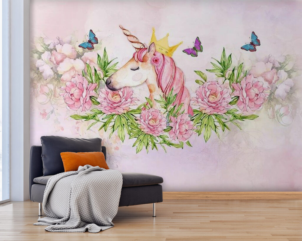 Unicorn with a crown and flowers