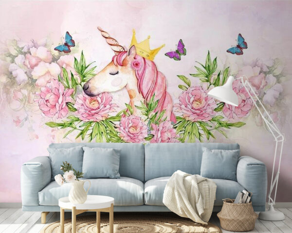 Unicorno con corona e fiori Unicorno con corona e fiori