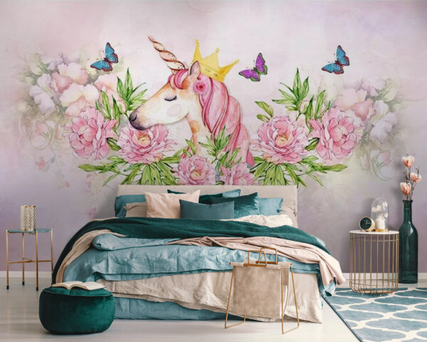 Unicorno con corona e fiori Unicorno con corona e fiori