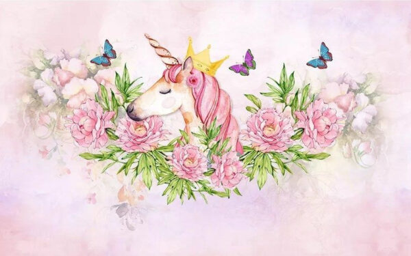 Unicorno con corona e fiori Unicorno con corona e fiori