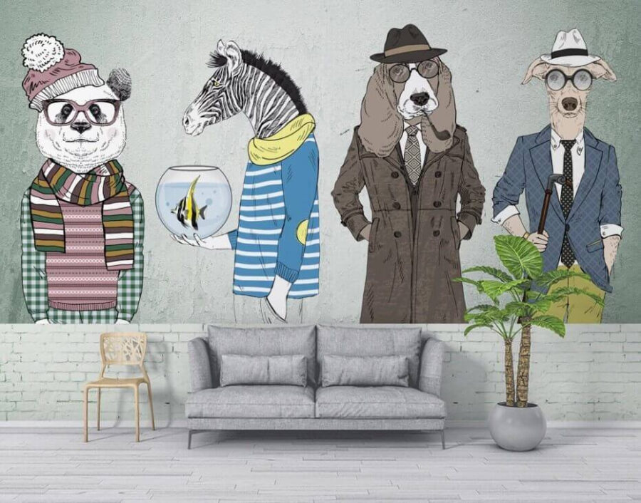 Parete con teste di animali Parete con teste di animali