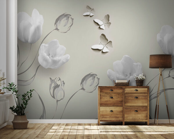 Fiori bianchi e farfalle Fiori bianchi e farfalle