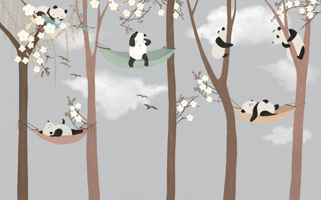 Panda in amaca sugli alberi Panda in amaca sugli alberi