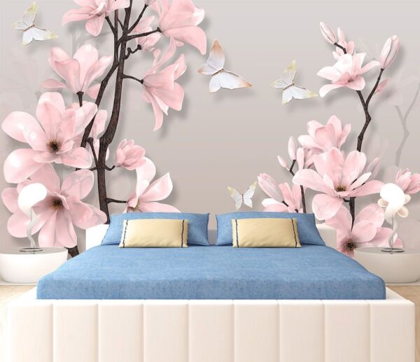 Fiori rosa e farfalle su un albero Fiori rosa e farfalle su un albero