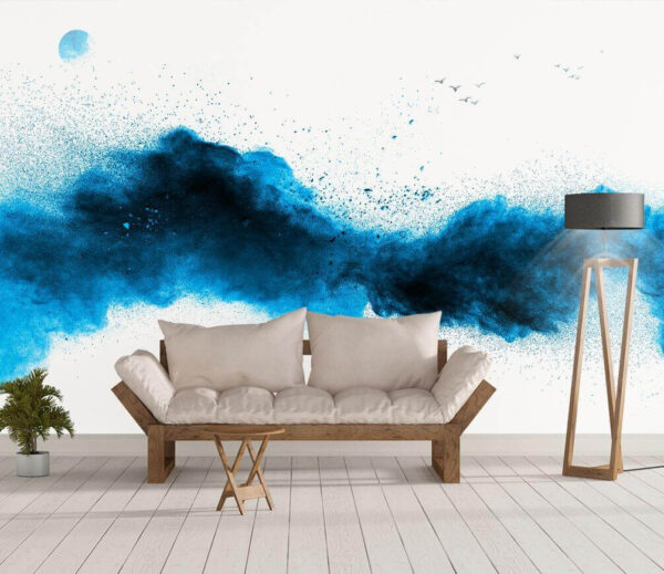 Esplosione di polvere blu su sfondo bianco Esplosione di polvere blu su sfondo bianco
