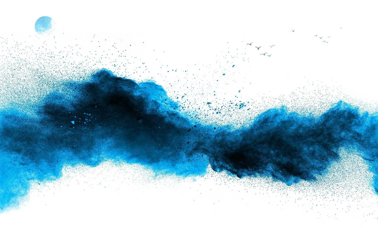 Esplosione di polvere blu su sfondo bianco u25058p - Esplosione di polvere blu su sfondo bianco - tegory