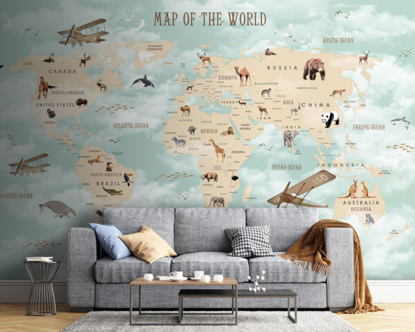 Mappa del mondo con animali Mappa del mondo con animali