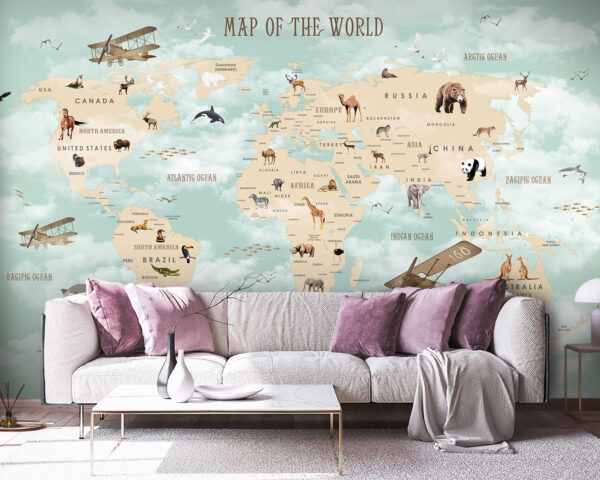 Mappa del mondo con animali Mappa del mondo con animali