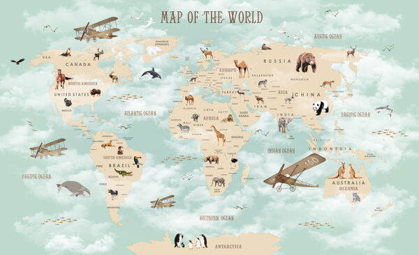 Mappa del mondo con animali Mappa del mondo con animali