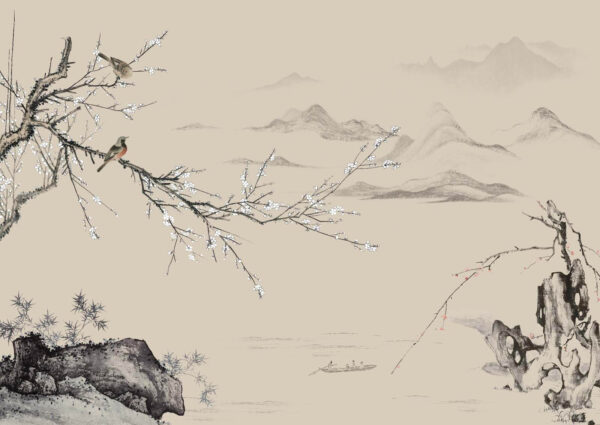 Pittura di uccelli su un ramo Pittura di uccelli su un ramo