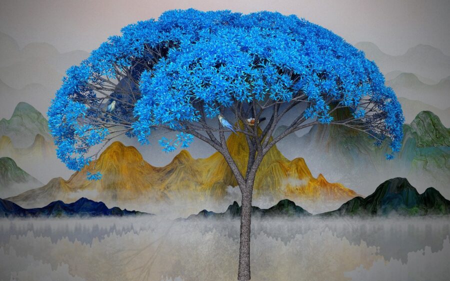 Albero con foglie blu
