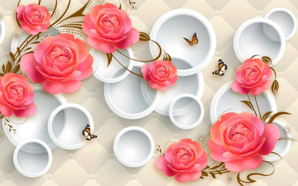 Carta da parati con rose e farfalle Carta da parati con rose e farfalle
