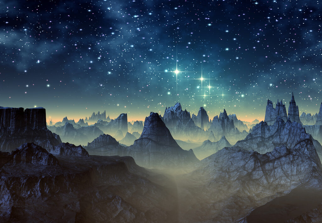 Catena montuosa con stelle nel cielo Catena montuosa con stelle nel cielo