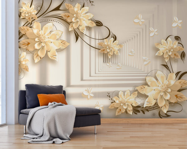 Carta da parati con fiori e farfalle Carta da parati con fiori e farfalle