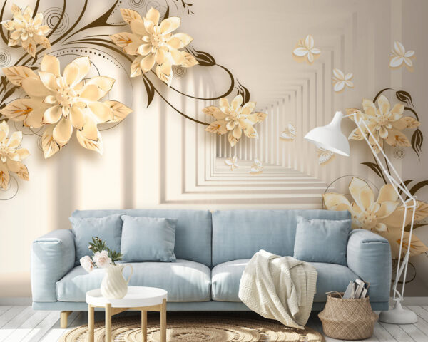 Carta da parati con fiori e farfalle Carta da parati con fiori e farfalle