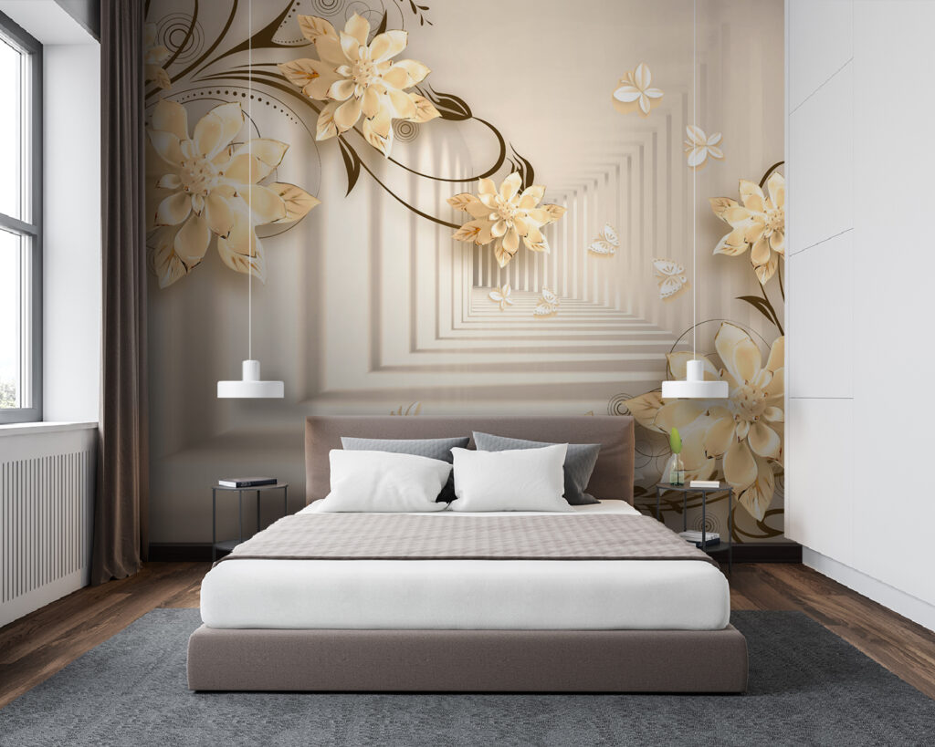 Wallpaper with flowers and butterflies