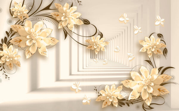 Carta da parati con fiori e farfalle Carta da parati con fiori e farfalle