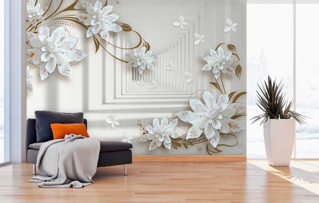 White flower design on a white background White flower design on a white background