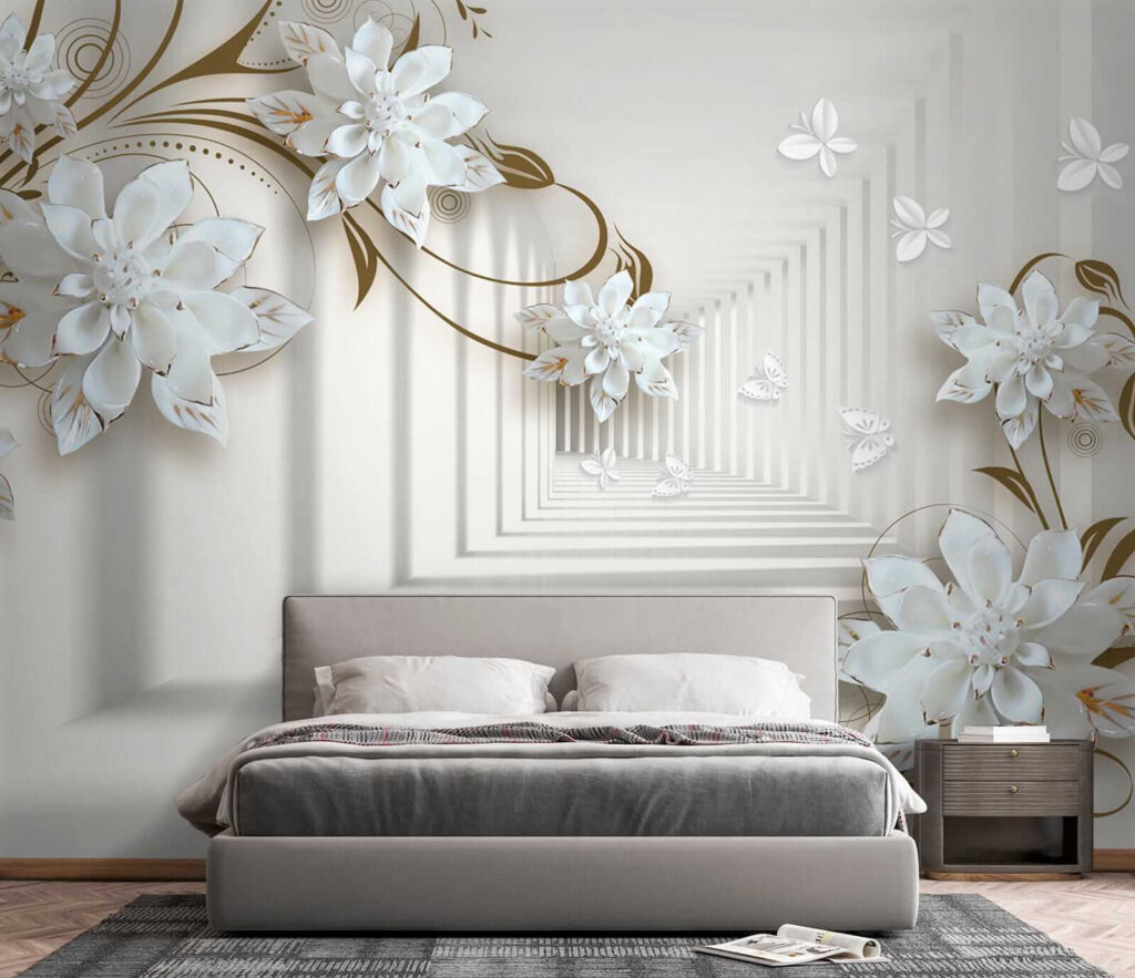 White flower design on a white background White flower design on a white background