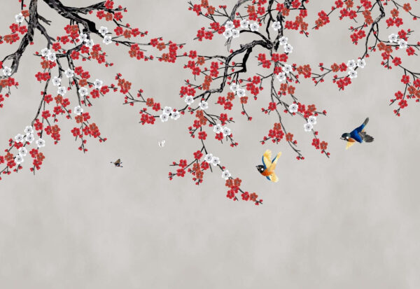 Albero con fiori rossi e bianchi Albero con fiori rossi e bianchi