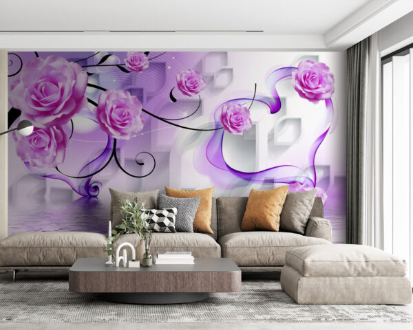 Rose e volute viola su sfondo bianco Rose e volute viola su sfondo bianco