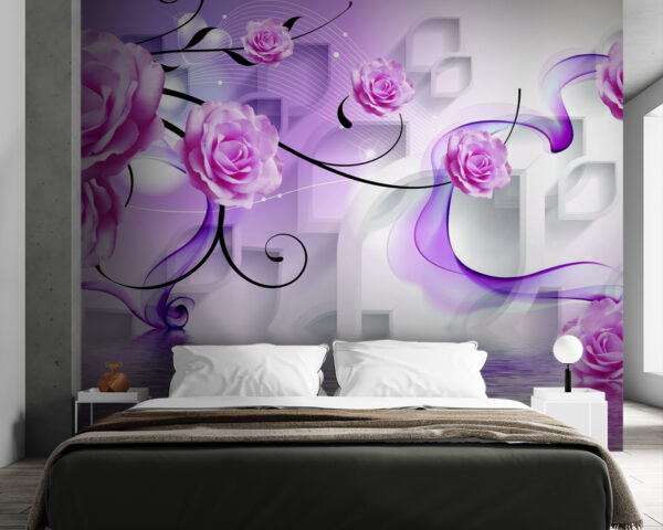 Rose e volute viola su sfondo bianco Rose e volute viola su sfondo bianco