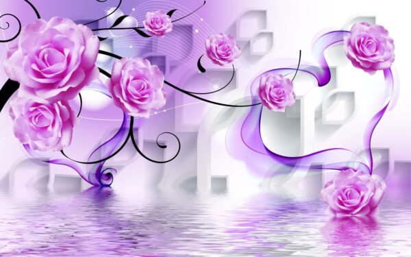 Rose e volute viola su sfondo bianco Rose e volute viola su sfondo bianco
