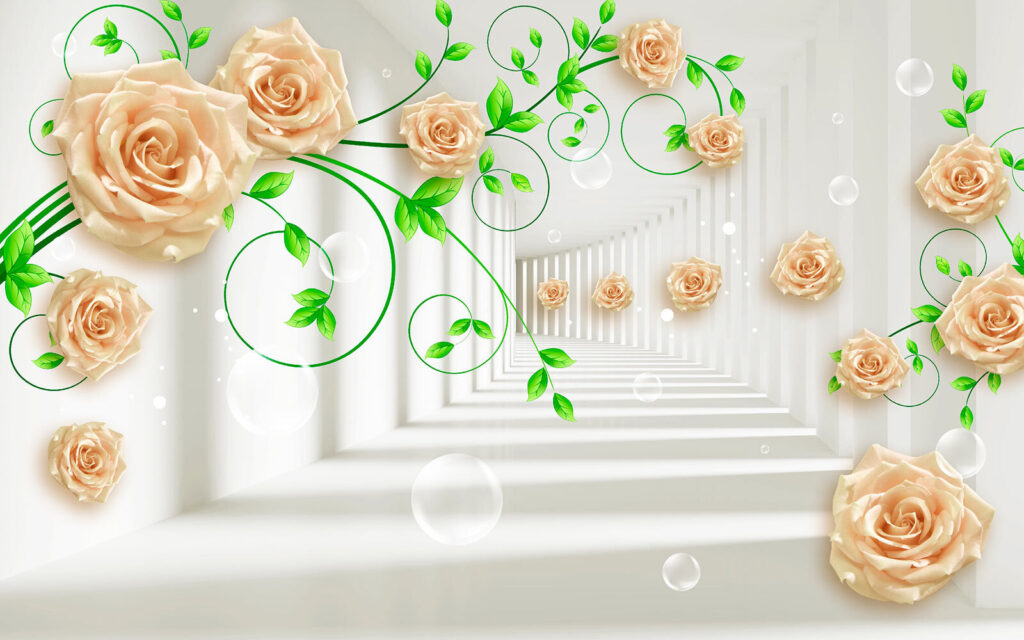Carta da parati con rose e foglie Carta da parati con rose e foglie