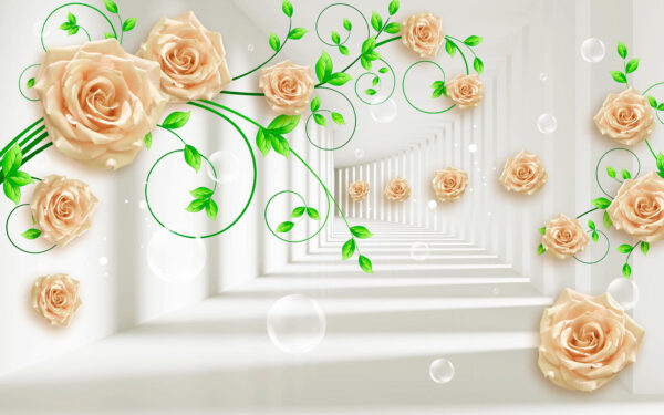 Carta da parati con rose e foglie Carta da parati con rose e foglie