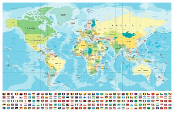Mappa del mondo con diverse bandiere Mappa del mondo con diverse bandiere