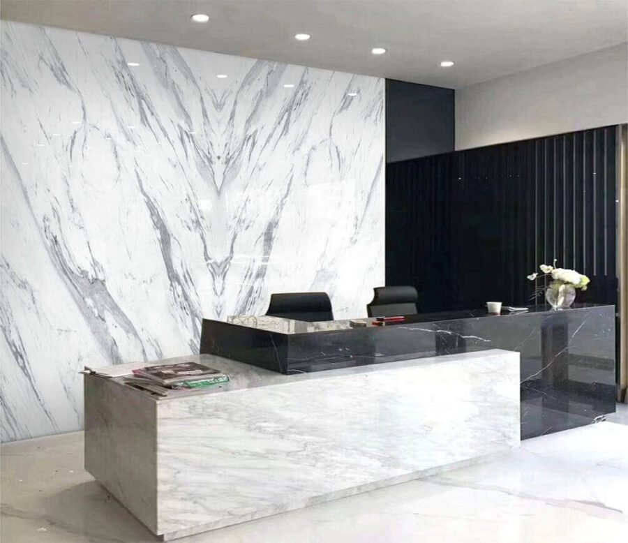 Superficie in marmo bianco con linee nere Superficie in marmo bianco con linee nere