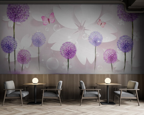 Fiori bianchi e viola con farfalle Fiori bianchi e viola con farfalle