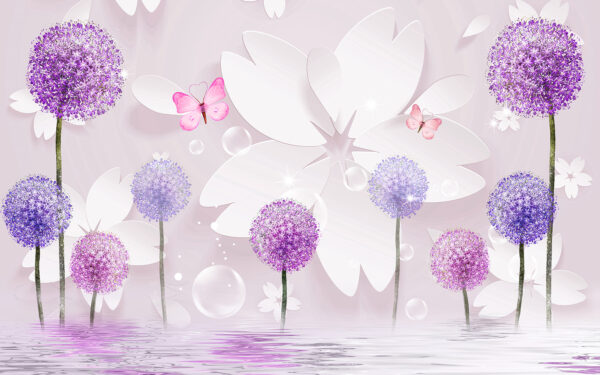 Fiori bianchi e viola con farfalle Fiori bianchi e viola con farfalle