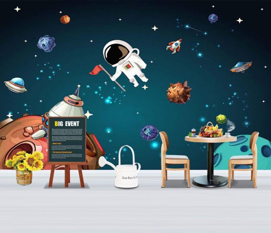 Scena spaziale a cartoni animati con pianeti e stelle