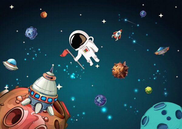 Scena spaziale a cartoni animati con pianeti e stelle Scena spaziale a cartoni animati con pianeti e stelle
