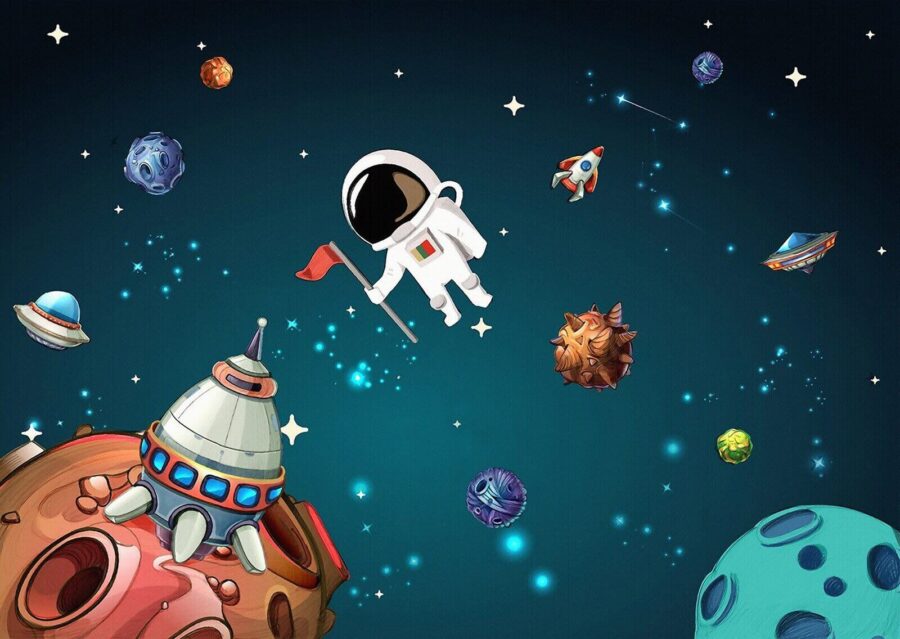 Scena spaziale a cartoni animati con pianeti e stelle