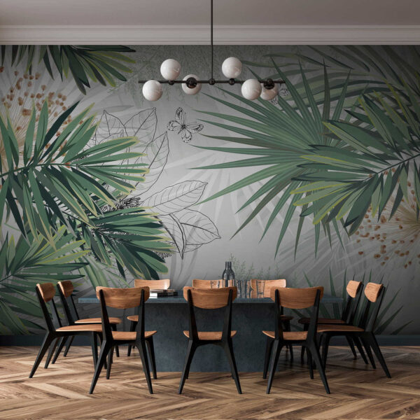 Fogliame tropicale con delicate farfalle. Fogliame tropicale con delicate farfalle.