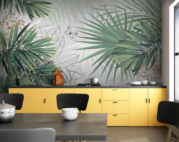 Fogliame tropicale con delicate farfalle. Fogliame tropicale con delicate farfalle.