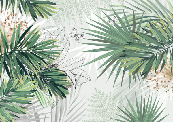 Fogliame tropicale con delicate farfalle. Fogliame tropicale con delicate farfalle.
