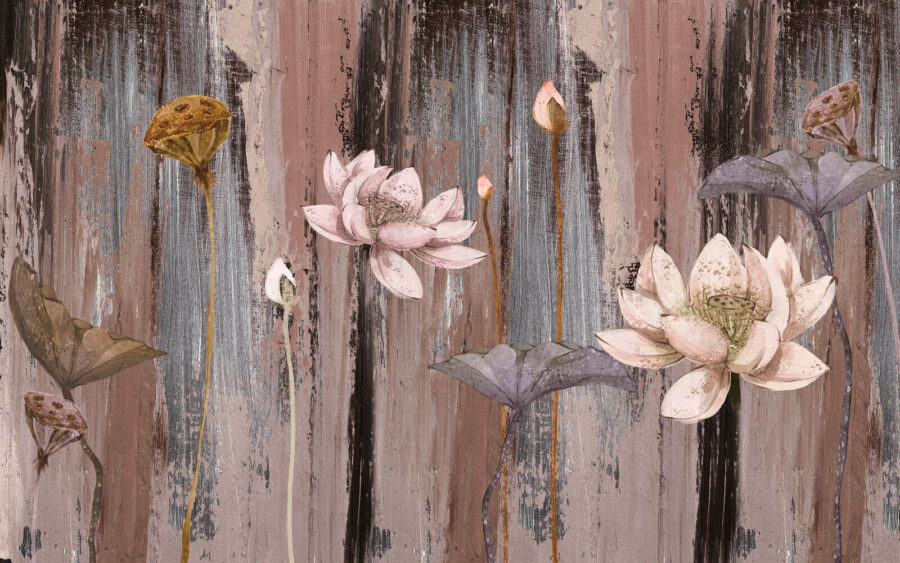 Pittura di fiori su una superficie di legno
