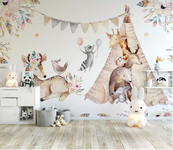 Group of animals with a teepee Group of animals with a teepee