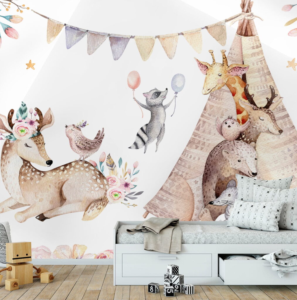 Group of animals with a teepee Group of animals with a teepee